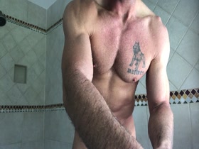 Charles taking a quick shower